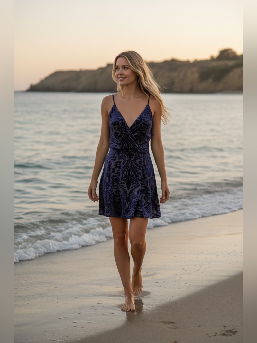 DEX Burnout Velvet Blue and Black Mini Dress Y2K S